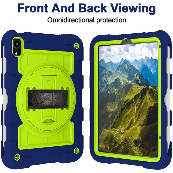 For iPad mini (2024) / mini (2021) Tablet Case Hand Strap Kickstand Cover with Shoulder Strap - Navy Blue+Green - 4