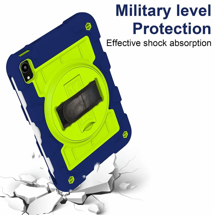 For iPad mini (2024) / mini (2021) Tablet Case Hand Strap Kickstand Cover with Shoulder Strap - Navy Blue+Green - 5