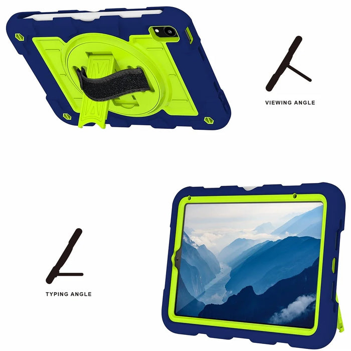 For iPad mini (2024) / mini (2021) Tablet Case Hand Strap Kickstand Cover with Shoulder Strap - Navy Blue+Green - 6