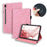 For Samsung Galaxy Tab S9 FE+ Tablet Case Card Slots Leather Cover Flower Pattern - Pink - 1
