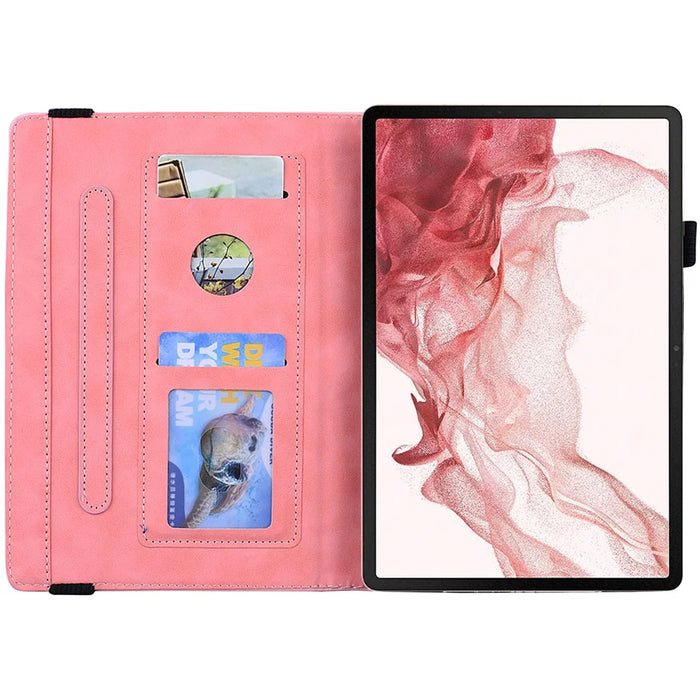 For Samsung Galaxy Tab S9 FE+ Tablet Case Card Slots Leather Cover Flower Pattern - Pink - 2