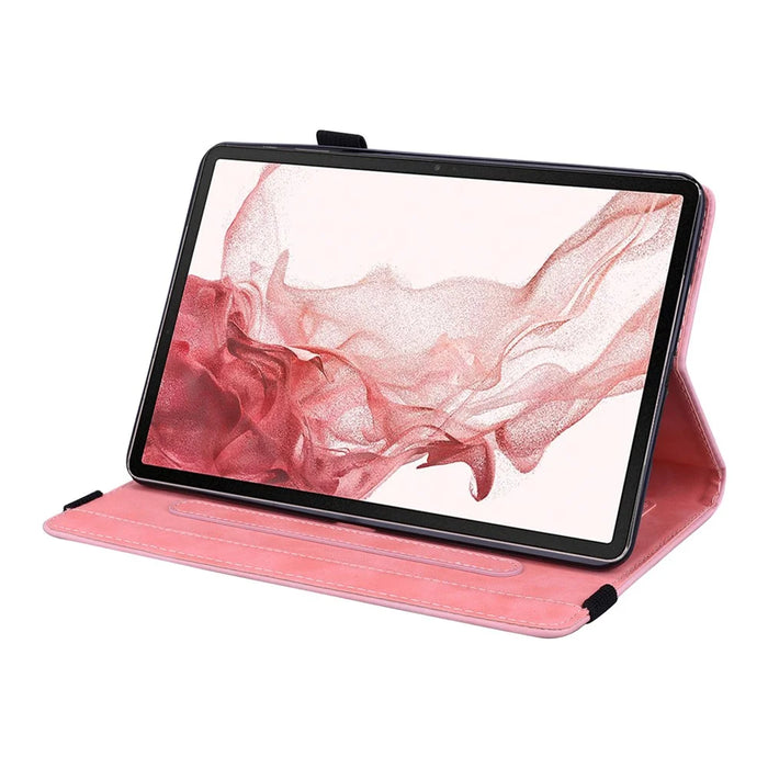 For Samsung Galaxy Tab S9 FE+ Tablet Case Card Slots Leather Cover Flower Pattern - Pink - 3