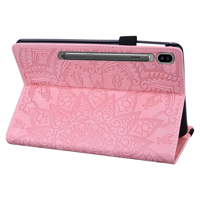For Samsung Galaxy Tab S9 FE+ Tablet Case Card Slots Leather Cover Flower Pattern - Pink - 4