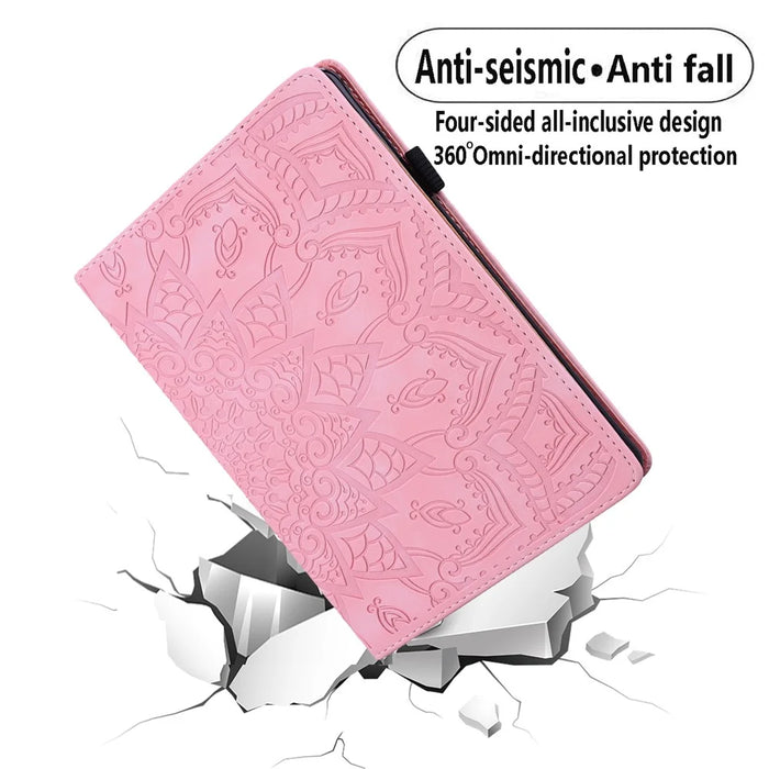 For Samsung Galaxy Tab S9 FE+ Tablet Case Card Slots Leather Cover Flower Pattern - Pink - 6