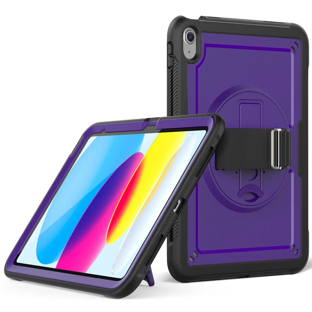 Tablet Case for iPad (2025) / 10.9 (2022) (A2696) Hand Strap Kickstand PC+TPU Cover Drop-Proof - Purple - 1