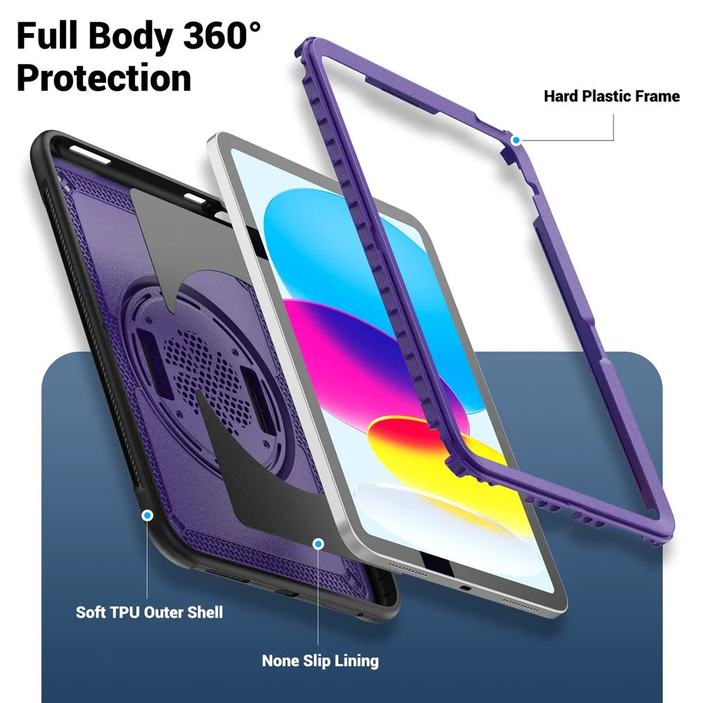 Tablet Case for iPad (2025) / 10.9 (2022) (A2696) Hand Strap Kickstand PC+TPU Cover Drop-Proof - Purple - 3