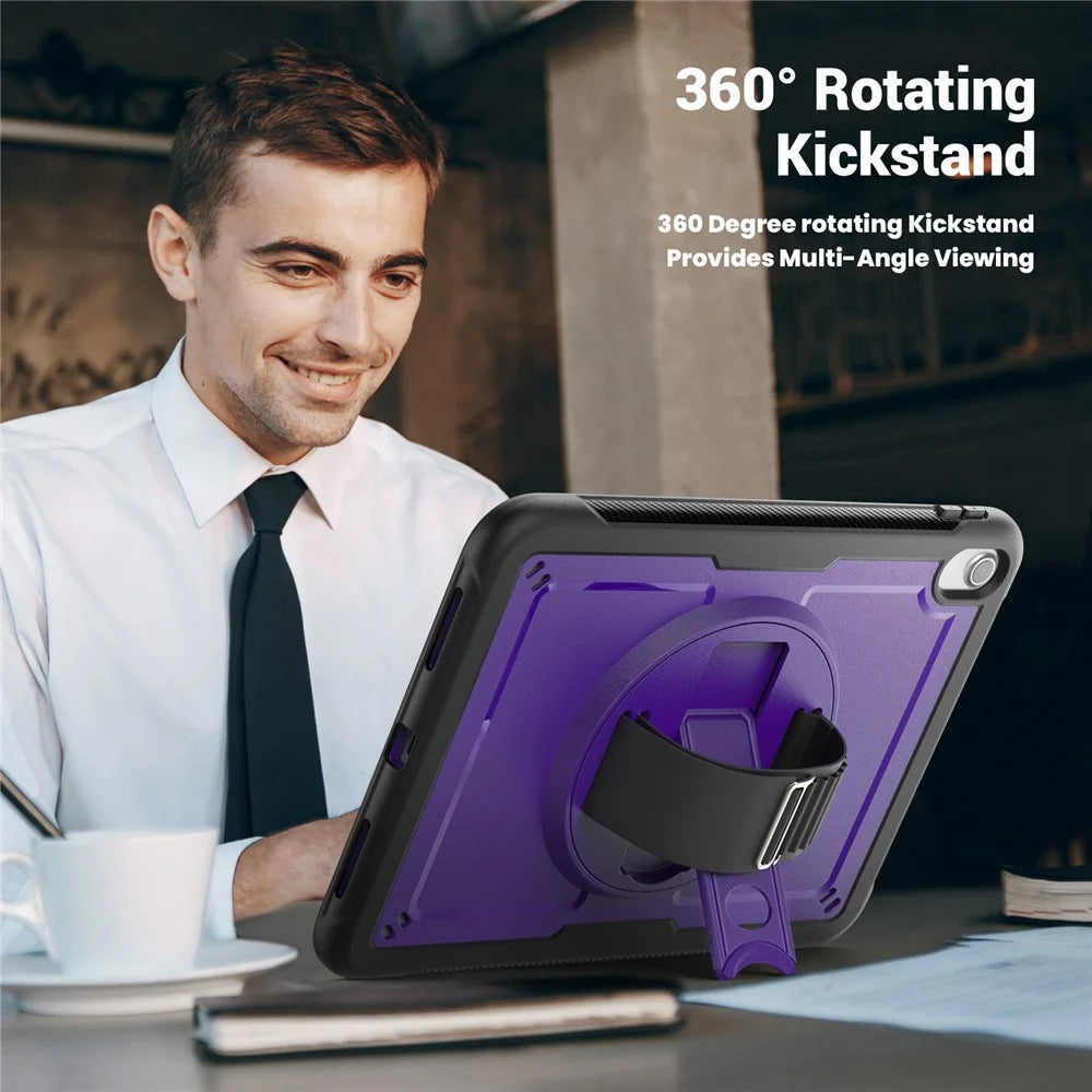 Tablet Case for iPad (2025) / 10.9 (2022) (A2696) Hand Strap Kickstand PC+TPU Cover Drop-Proof - Purple - 5