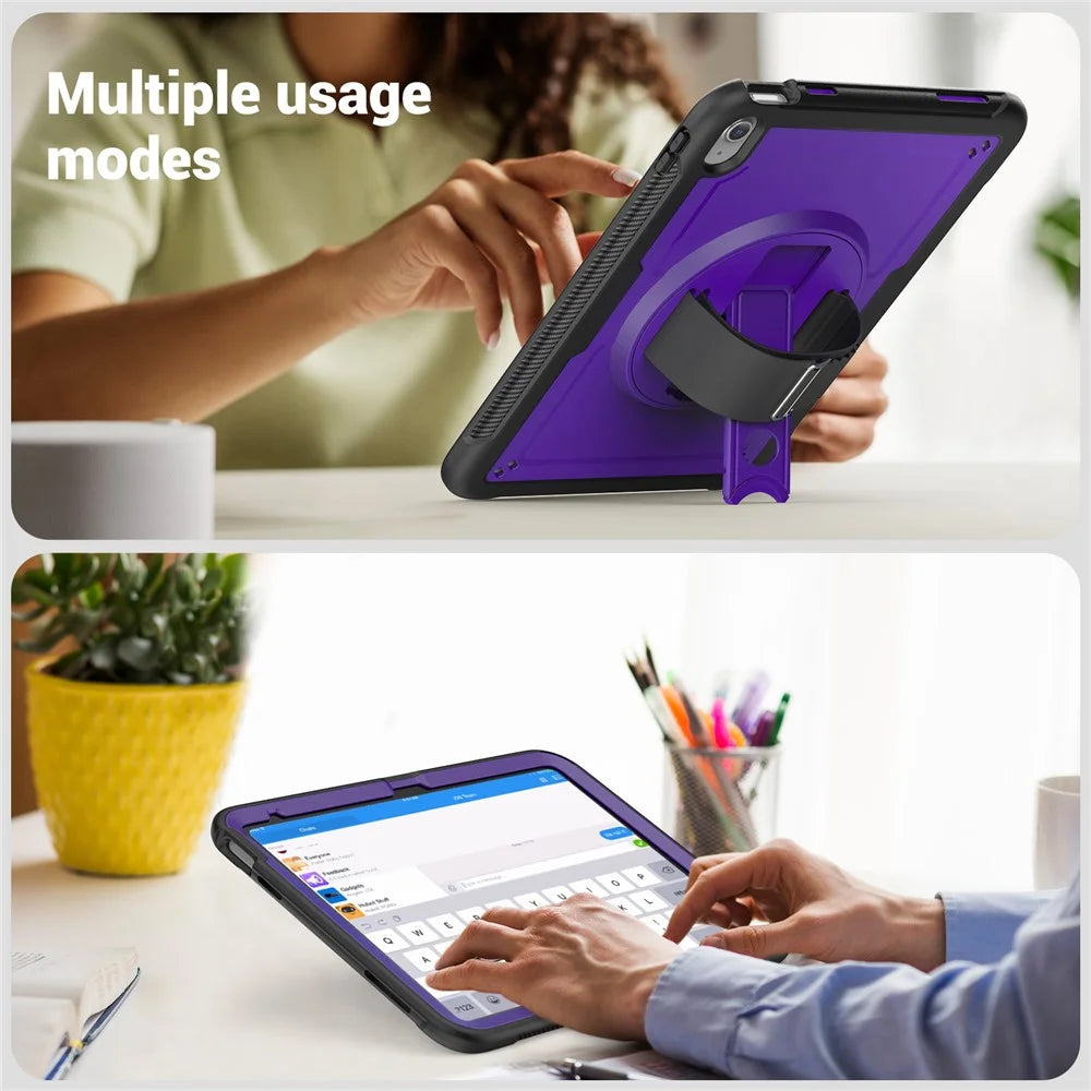Tablet Case for iPad (2025) / 10.9 (2022) (A2696) Hand Strap Kickstand PC+TPU Cover Drop-Proof - Purple - 6