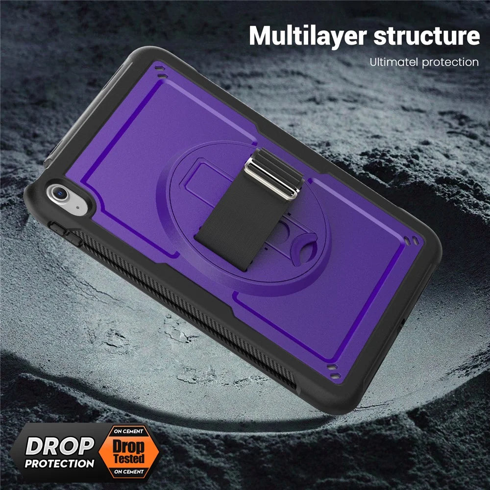 Tablet Case for iPad (2025) / 10.9 (2022) (A2696) Hand Strap Kickstand PC+TPU Cover Drop-Proof - Purple - 7