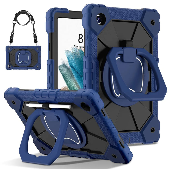 C3 for Samsung Galaxy Tab A8 10.5 (2021) / (2022) Tablet Case Silicone+PC Cover with Shoulder Strap - Navy Blue+Black - 1
