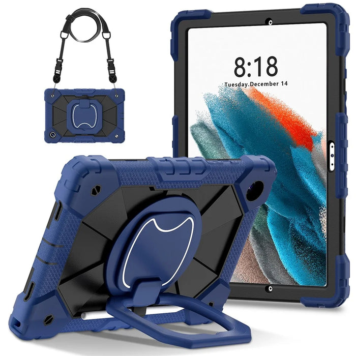 C3 for Samsung Galaxy Tab A8 10.5 (2021) / (2022) Tablet Case Silicone+PC Cover with Shoulder Strap - Navy Blue+Black - 2