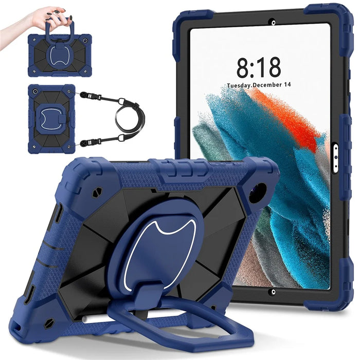 C3 for Samsung Galaxy Tab A8 10.5 (2021) / (2022) Tablet Case Silicone+PC Cover with Shoulder Strap - Navy Blue+Black - 3