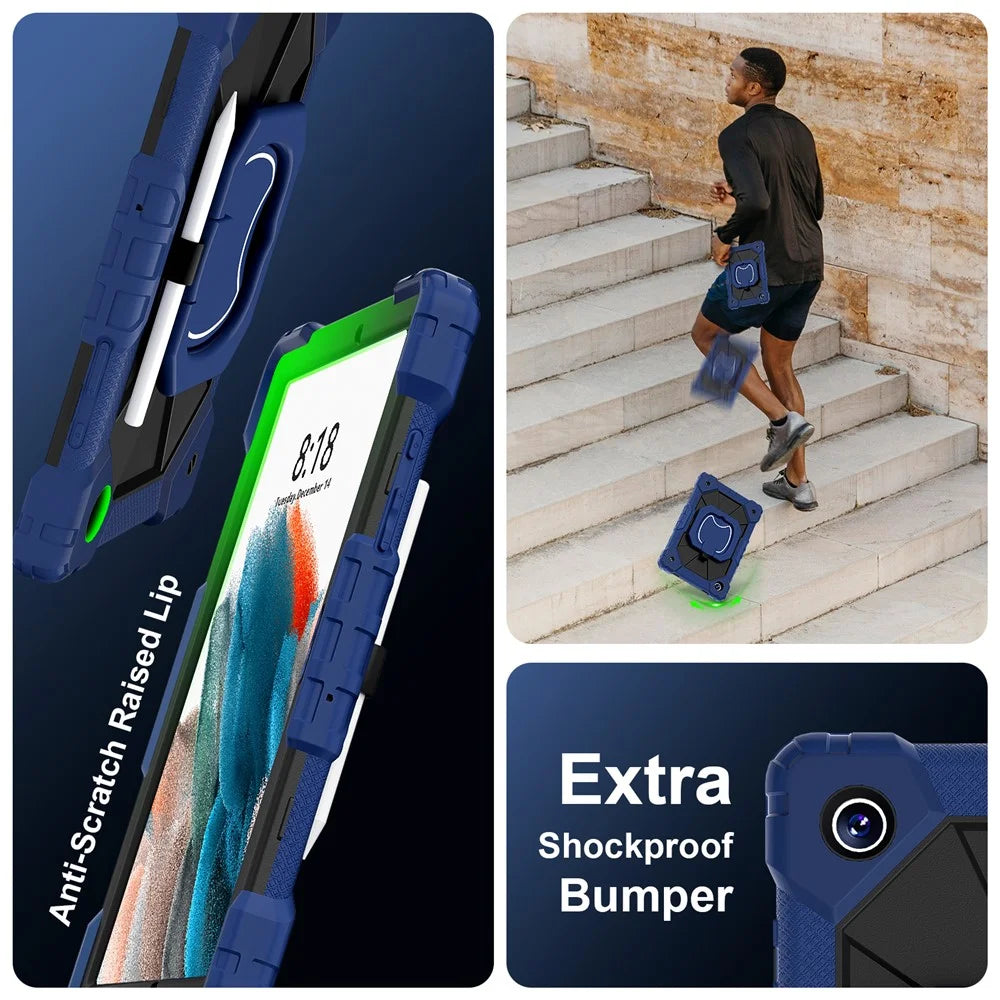 C3 for Samsung Galaxy Tab A8 10.5 (2021) / (2022) Tablet Case Silicone+PC Cover with Shoulder Strap - Navy Blue+Black - 5