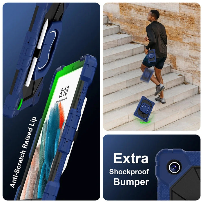 C3 for Samsung Galaxy Tab A8 10.5 (2021) / (2022) Tablet Case Silicone+PC Cover with Shoulder Strap - Navy Blue+Black - 5