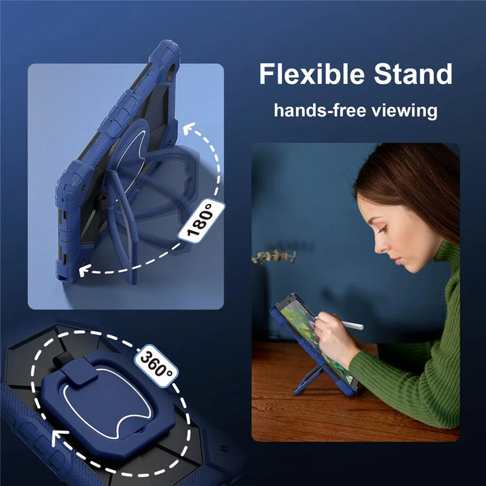 C3 for Samsung Galaxy Tab A8 10.5 (2021) / (2022) Tablet Case Silicone+PC Cover with Shoulder Strap - Navy Blue+Black - 6