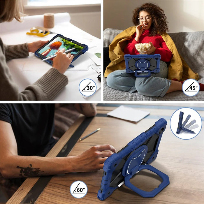 C3 for Samsung Galaxy Tab A8 10.5 (2021) / (2022) Tablet Case Silicone+PC Cover with Shoulder Strap - Navy Blue+Black - 7