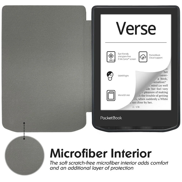 For Pocketbook Verse Pro PB629 / 634 Leather Case E-Reader Auto Sleep / Wake Protective Cover - Black - 3