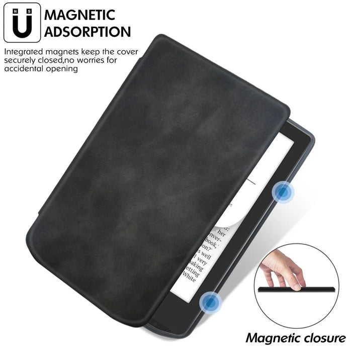 For Pocketbook Verse Pro PB629 / 634 Leather Case E-Reader Auto Sleep / Wake Protective Cover - Black - 6