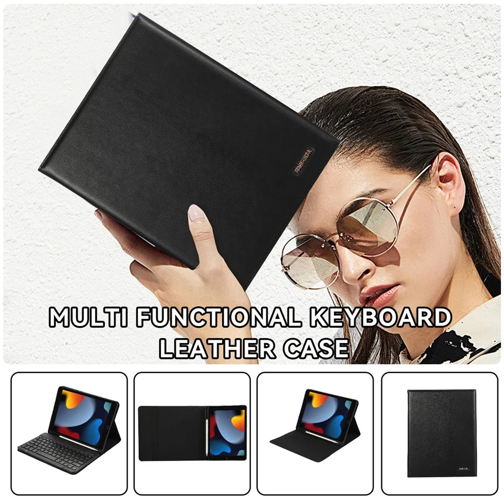 For iPad Air (2013)  /  Air 2  /  9.7-inch (2017)  /  (2018) Bluetooth-compatible Keyboard Leather Case Stand with Pen Slot - Black - 6