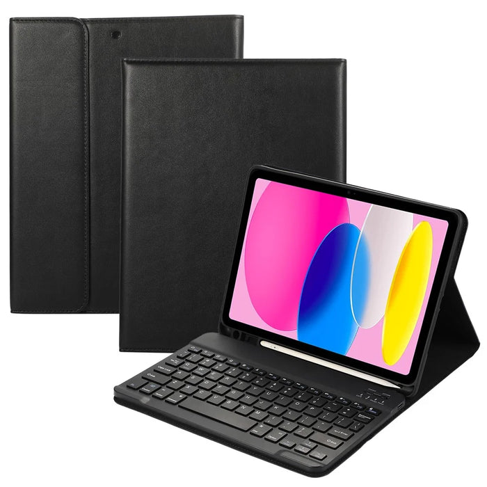 For iPad (2025) / 10.9 (2022) Detachable Bluetooth-Compatible Keyboard Leather Tablet Stand Case Cover - Black - 1
