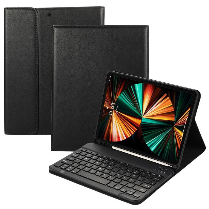For iPad Pro 12.9 (2022)  /  (2021)  /  (2020)  / (2018) 2 in 1 Bluetooth-compatible Keyboard Tablet Case Leather Stand - Black - 1