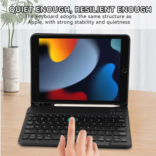 For iPad 10.2 (2021)  /  (2020)  /  (2019) Leather Bluetooth-compatible Keyboard Case Stand with Pen Holder - Black - 2