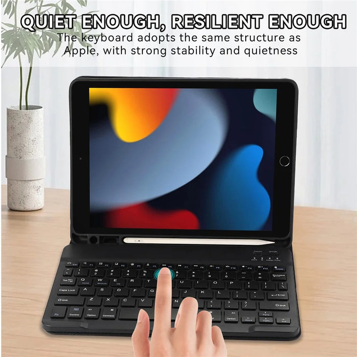 For iPad 10.2 (2021)  /  (2020)  /  (2019) Leather Bluetooth-compatible Keyboard Case Stand with Pen Holder - Black - 2