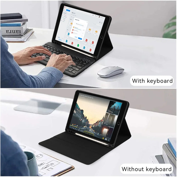 For iPad 10.2 (2021)  /  (2020)  /  (2019) Leather Bluetooth-compatible Keyboard Case Stand with Pen Holder - Black - 4