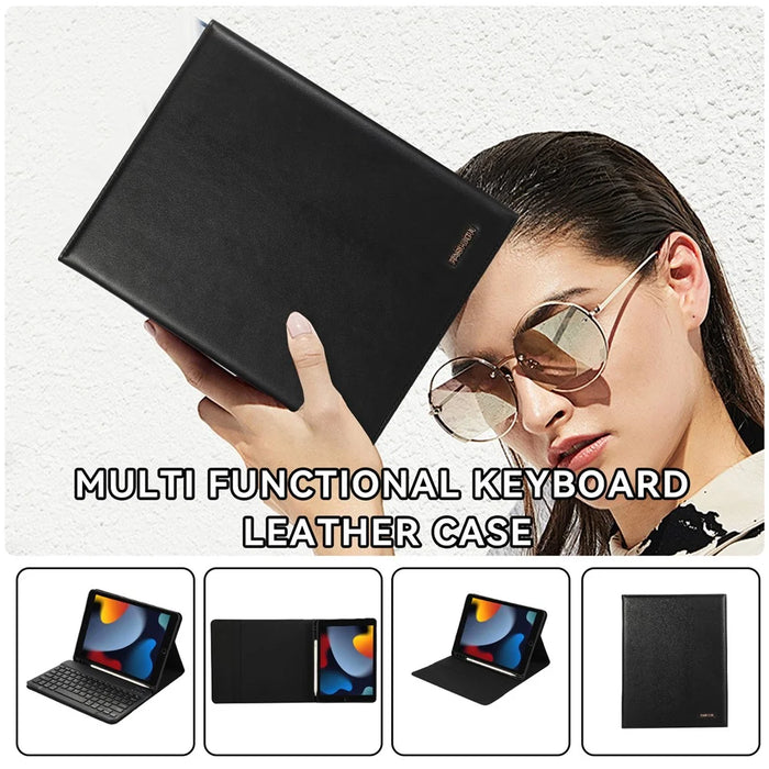 For iPad 10.2 (2021)  /  (2020)  /  (2019) Leather Bluetooth-compatible Keyboard Case Stand with Pen Holder - Black - 6