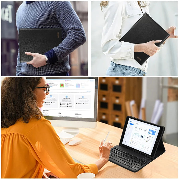 For iPad 10.2 (2021)  /  (2020)  /  (2019) Leather Bluetooth-compatible Keyboard Case Stand with Pen Holder - Black - 7