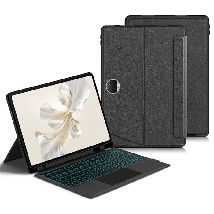 For Honor Pad 9 Leather Case + Bluetooth-compatible Keyboard with Backlight Trackpad - 1