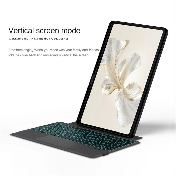 For Honor Pad 9 Leather Case + Bluetooth-compatible Keyboard with Backlight Trackpad - 7