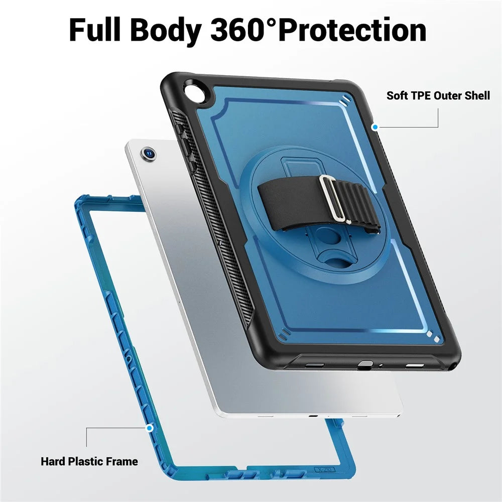 For Samsung Galaxy Tab A11+ / A9+ Kickstand Cover Hand Strap Design PC+TPU Tablet Case - Navy Blue - 3
