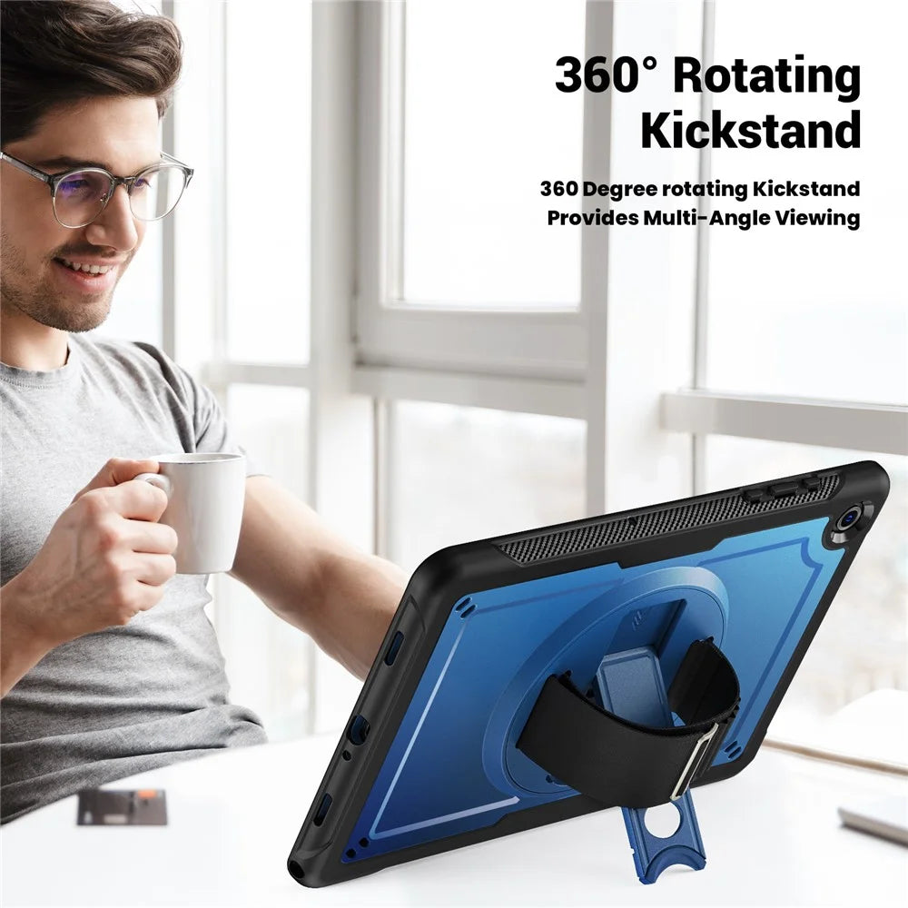 For Samsung Galaxy Tab A11+ / A9+ Kickstand Cover Hand Strap Design PC+TPU Tablet Case - Navy Blue - 5