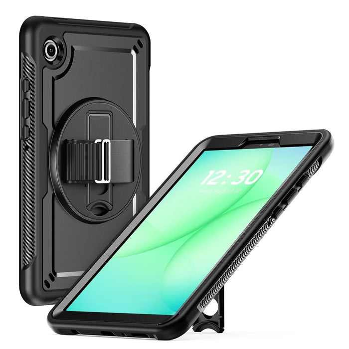 For Samsung Galaxy Tab A11 / A9 Protective Case Kickstand Hand Strap Tablet Cover - Black - 1