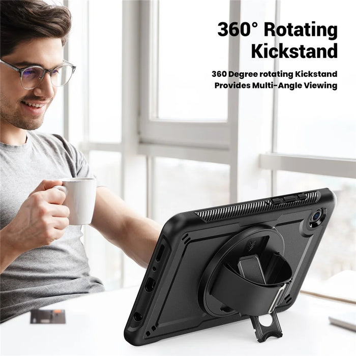 For Samsung Galaxy Tab A11 / A9 Protective Case Kickstand Hand Strap Tablet Cover - Black - 3