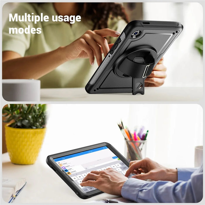 For Samsung Galaxy Tab A11 / A9 Protective Case Kickstand Hand Strap Tablet Cover - Black - 4