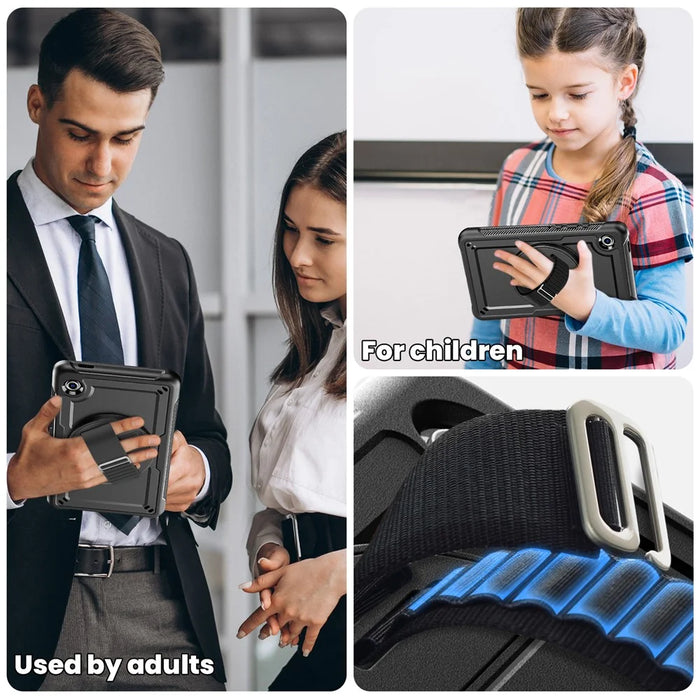For Samsung Galaxy Tab A11 / A9 Protective Case Kickstand Hand Strap Tablet Cover - Black - 5