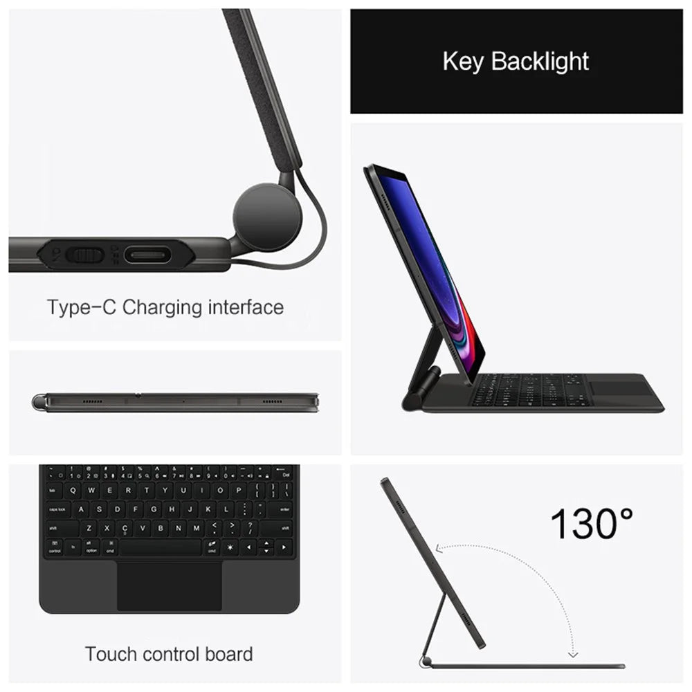 For Samsung Galaxy Tab S10 FE / S9 FE / S9 / S8 / S7 Magnetic Floating Bluetooth-Compatible Keyboard + Leather Tablet Case - 7