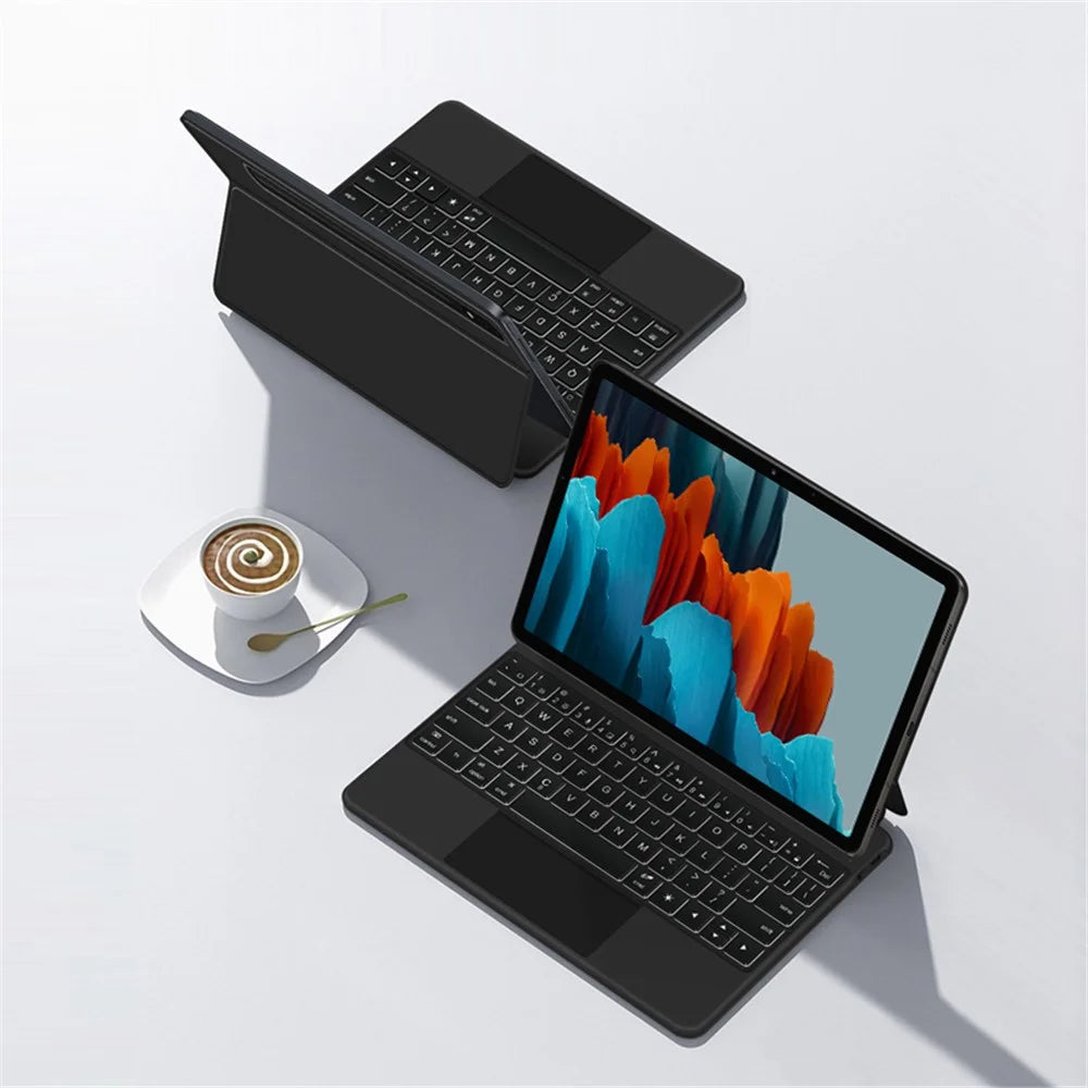For Samsung Galaxy Tab S10 FE / S9 FE / S9 / S8 / S7 Magnetic Floating Bluetooth-Compatible Keyboard + Leather Tablet Case - 4