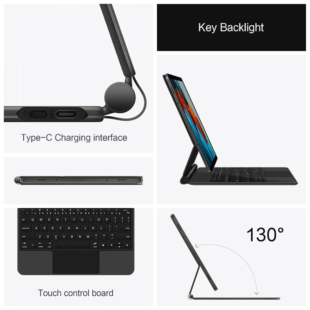 For Samsung Galaxy Tab S10 FE / S9 FE / S9 / S8 / S7 Magnetic Floating Bluetooth-Compatible Keyboard + Leather Tablet Case - 7