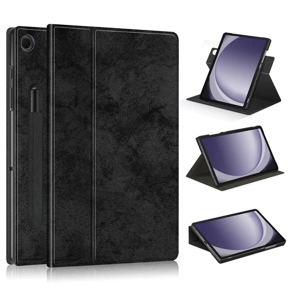 For Samsung Galaxy Tab A9+ SM-X210 SM-X216 SM-X218 Case Leather Tablet Rotary Stand Cover - Black - 1