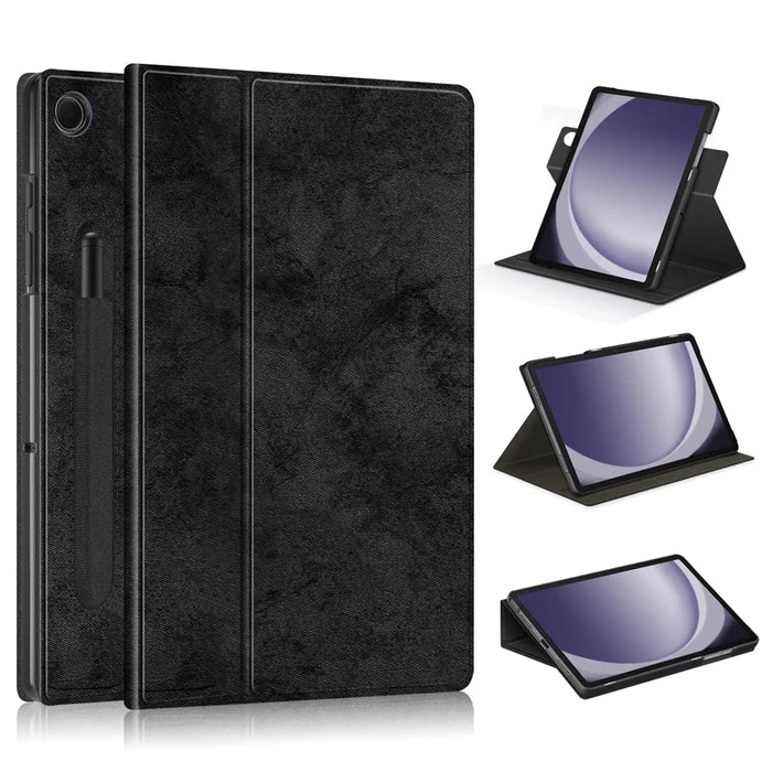 For Samsung Galaxy Tab A9+ SM-X210 SM-X216 SM-X218 Case Leather Tablet Rotary Stand Cover - Black - 1