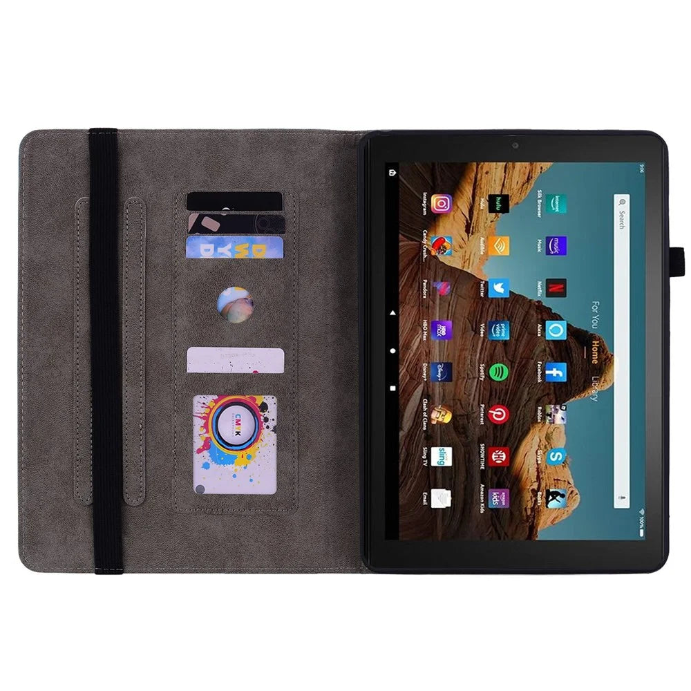 For Amazon Fire HD 10 (2023) Tablet Case Card Holder Butterfly Rose Imprinted PU Leather Cover - Pink - 2