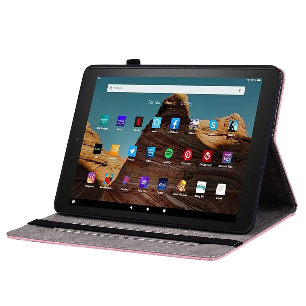 For Amazon Fire HD 10 (2023) Tablet Case Card Holder Butterfly Rose Imprinted PU Leather Cover - Pink - 3
