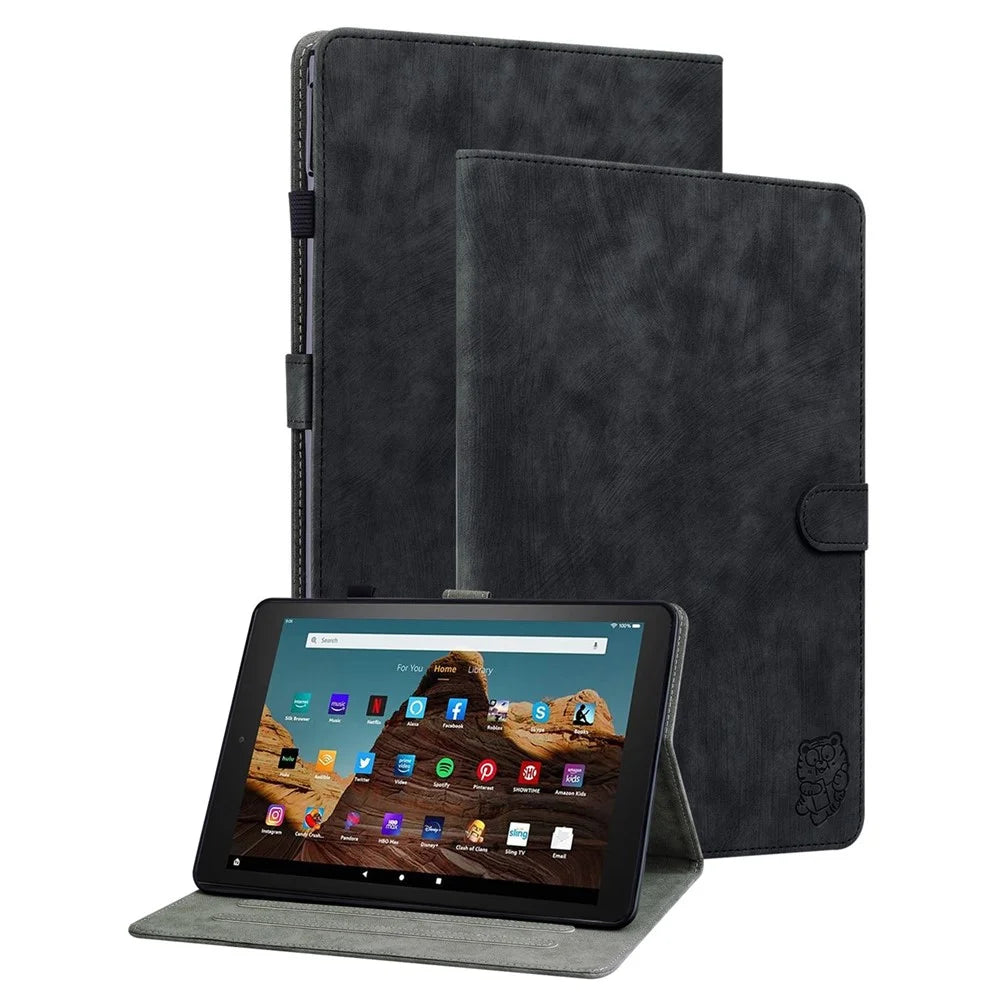 For Amazon Fire HD 10 (2023) Case Leather Tablet Cover with Card Slots Stand - Black - 1
