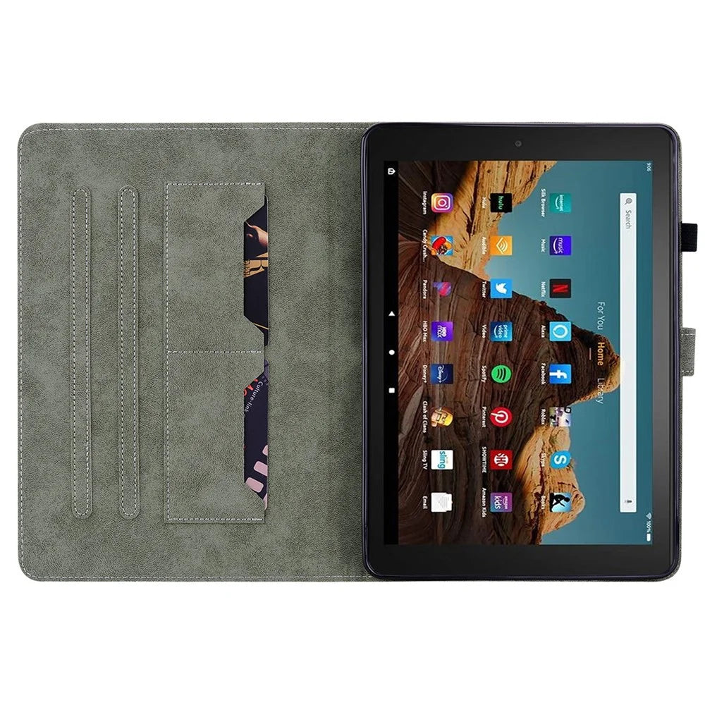 For Amazon Fire HD 10 (2023) Case Leather Tablet Cover with Card Slots Stand - Black - 2