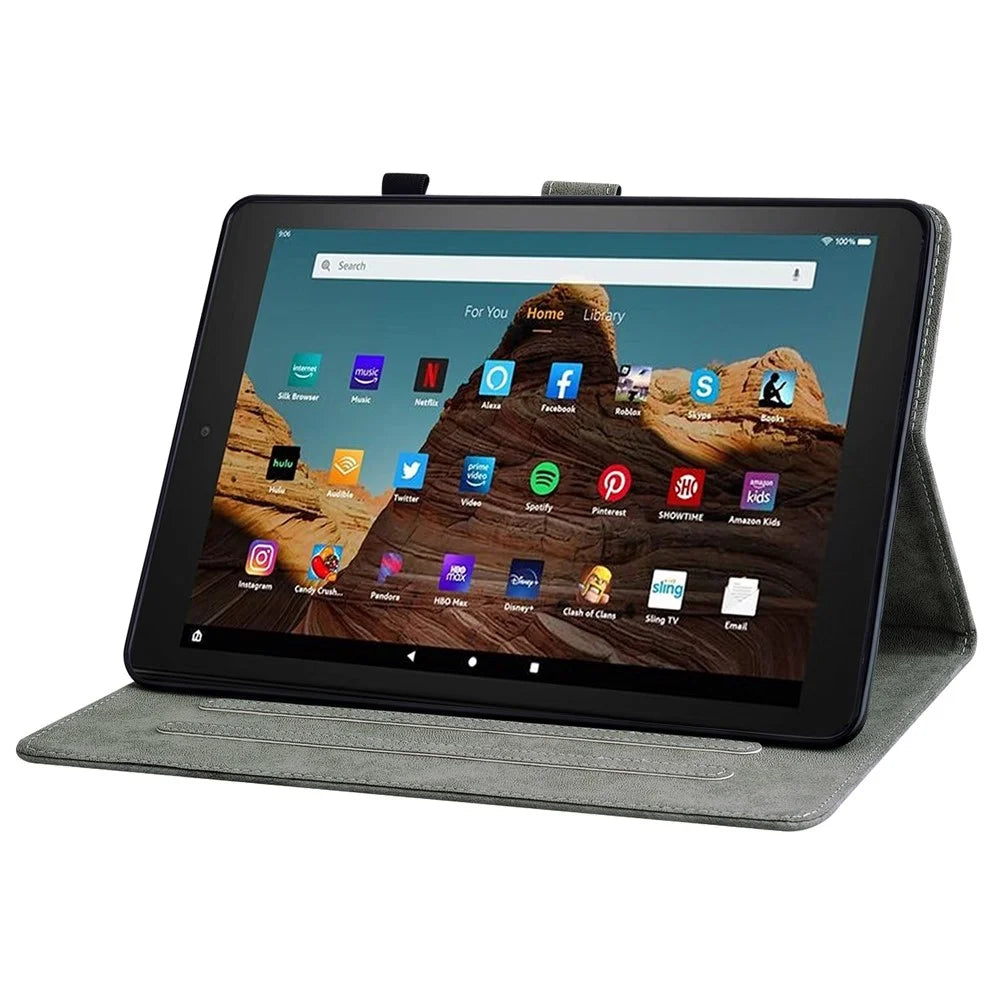 For Amazon Fire HD 10 (2023) Case Leather Tablet Cover with Card Slots Stand - Black - 4