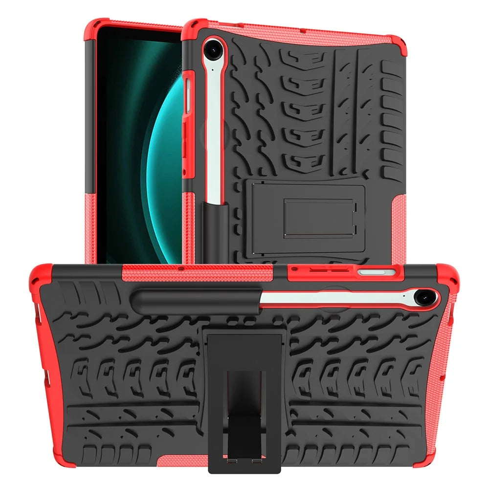 For Samsung Galaxy Tab S9 FE Kickstand Case TPU+PC Tablet Cover Tire Texture - Red - 1