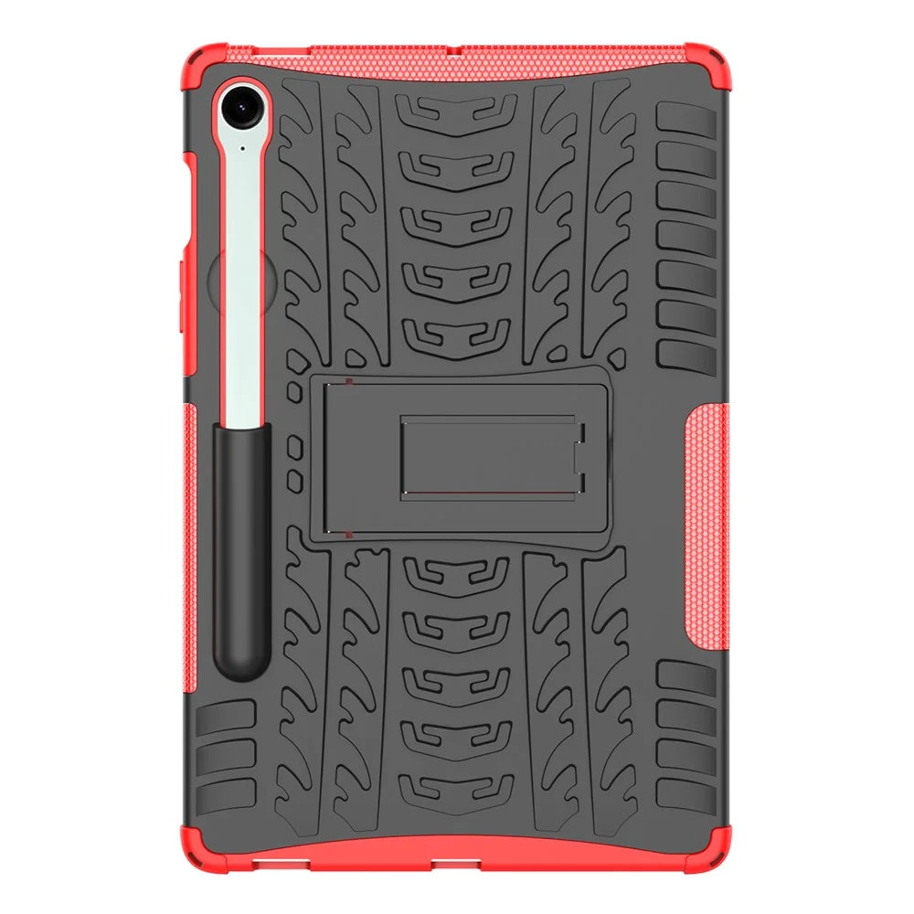 For Samsung Galaxy Tab S9 FE Kickstand Case TPU+PC Tablet Cover Tire Texture - Red - 2